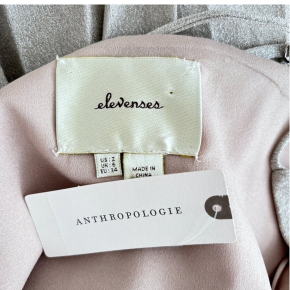 Anthropologie Elevenses Lunar Silver Metallic Pleated Dress - Picture 2 of 7